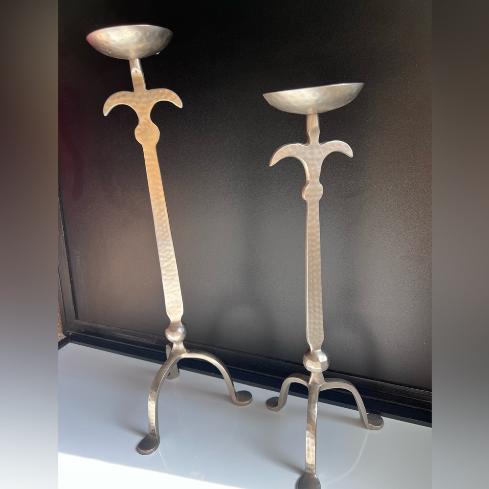 Vintage Hammered Brutalist Candlestick  Standing Candleholder Three Footed
